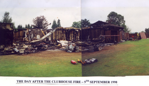 Buxted Park Bowls clubhouse after the fire in 1998